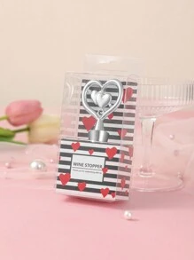 1pc Heart Shaped Wine Bottle Stopper, Wedding Gift Party Favor Wine Accessory Decoration - Silver - View 1