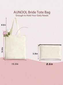 2入組彩虹印花禮物袋，教師手提袋，女士化妝包，輕量購物袋，多功能收納袋，個性化婚禮禮物袋 - 米色 - 查看 4