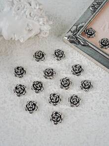 MAOMIA 10入組3d金屬合金心形和山茶花形指甲藝術裝飾品,復古魅力diy指甲藝術配件,閃亮指甲裝飾 - 銀色 - 查看 2