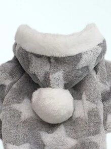 1pc Cat & Dog Coral Fleece Star Hooded Jumpsuit, Thickened And Warm Pet Homewear - Grey - View 5