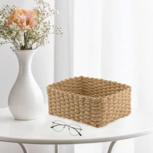 Basket Storage Bathroom Basket Storage Box Decorative Storage Baskets Set Of 4 Woven  Paper Rope For Accessories Make-Up CD  Toy (Yellow) - Yellow - View 5