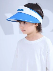 春夏新款撞色拼接空顶男童太阳帽，春夏出行必备，大帽檐防晒效果好，适合日常使用。 - 寶藍色 - 查看 4