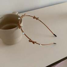 1 件裝秋冬女式公主風格天鵝絨頭帶珍珠蝴蝶結裝飾 - 彩色 - 查看 7