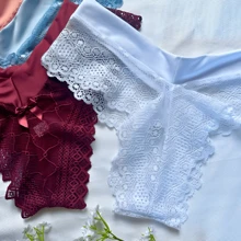 Kit 5 Calcinhas Tanga Barata Renda Trabalhada Forro em Algodão Bella Flor