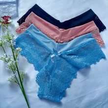 Kit 5 Calcinhas Tanga Barata Renda Trabalhada Forro em Algodão Bella Flor