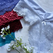 Kit 5 Calcinhas Tanga Barata Renda Trabalhada Forro em Algodão Bella Flor