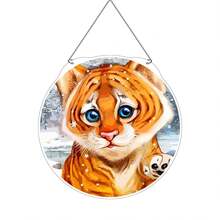 1pc 15cm*15cm/5.9inch*5.9inch Tiger Cub Color Ink Painting Suncatchers For The Window Wall/Windows Hanging Round Double-Sided Window Wall Art Hanging Acrylic Suncatcher With Chain Home Garden Indoor Outdoor Holiday Party Decor Ornament - 6655 - View 1