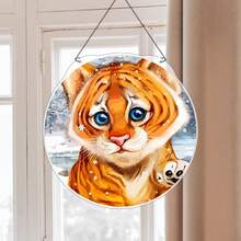 1pc 15cm*15cm/5.9inch*5.9inch Tiger Cub Color Ink Painting Suncatchers For The Window Wall/Windows Hanging Round Double-Sided Window Wall Art Hanging Acrylic Suncatcher With Chain Home Garden Indoor Outdoor Holiday Party Decor Ornament - 6655 - View 4