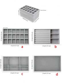 1 件/4 件可堆叠天鹅绒珠宝托盘，抽屉式珠宝收纳展示托盘全天鹅绒，耳环项链手链戒指收纳盒，（灰色） - 灰色 - 查看 11