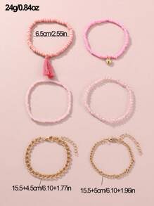 6入組女童珠子心形和流蘇鏈手鍊 - 彩色 - 查看 6