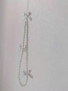 Sweet Style Handmade Phone Chain With Anti-Drop Function, Pearl, Crystal, And Bowknot Decorated, Ins Fashion For Girls - Clear - View 6