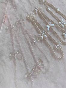 Sweet Style Handmade Phone Chain With Anti-Drop Function, Pearl, Crystal, And Bowknot Decorated, Ins Fashion For Girls - Clear - View 3
