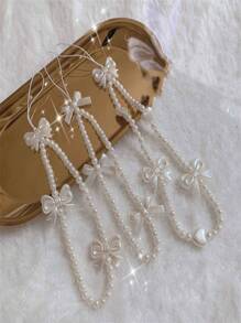 Sweet Style Handmade Phone Chain With Anti-Drop Function, Pearl, Crystal, And Bowknot Decorated, Ins Fashion For Girls - Clear - View 1