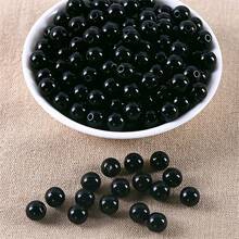 1 Packung, 8–500 Stücke, 4–20 mm, massive schwarze runde Acrylperlen zur Herstellung von Armbändern, Halsketten, Handyketten und anderen Schmuckmaterialien.