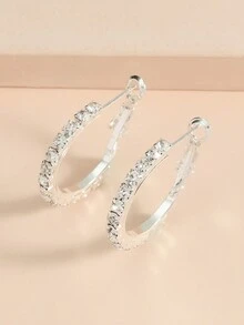 1對時尚精美圓形鑲鑽耳環,女孩節日配戴 - 銀色 - 查看 4