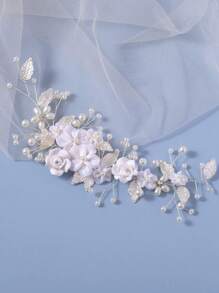 1件女士优雅花朵水钻装饰发箍，时尚发夹新娘配饰波西米亚风情人节配饰