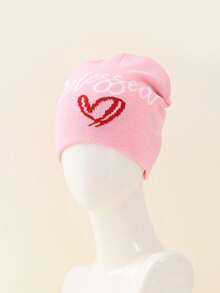 1pc Y2k Style Gothic Letter Pattern Knit Beanie, Warm & Fashionable Winter Hat Suitable For Outdoor Sports, Cycling, Travel, Skiing (Valentine's Day Gifts) - Pink - View 2