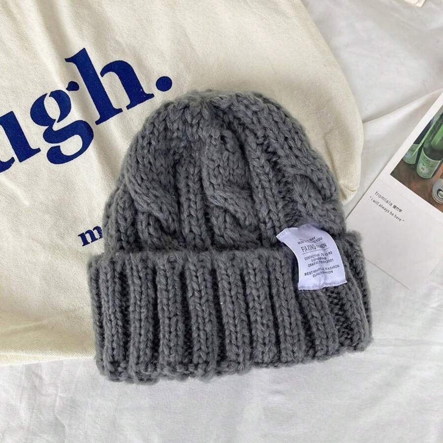 1入組防風保暖針織帽，適合大頭女性，適用於騎車、滑雪、露臉等戶外活動，適合情侶，甜美酷炫風格，春季新款 - 灰色 - 查看 1