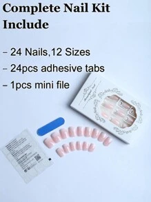 Trở nên quyến rũ hơn với 24 móng tay giả màu hồng vuông ngắn với 1 gel thạch và 1 dũa móng tay Dụng cụ làm móng - Nhiều màu - Xem 2