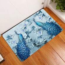 1pc Creative Pattern Crystal Velvet Living Room Area Rug, Modern Cartoon Print Floor Mat For Home, Sofa, Window, Random Delivery - Delicate Blue Peacock - View 3