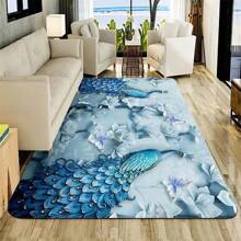1pc Creative Pattern Crystal Velvet Living Room Area Rug, Modern Cartoon Print Floor Mat For Home, Sofa, Window, Random Delivery - Delicate Blue Peacock - View 1