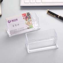 1pc Acrylic Clear Desk Business Card Holder, Desktop Name Card Display Stand For Men Women - Clear - View 3