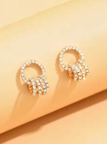 2 Peças Brincos Fashion Circulo De Strass Delicado & Geométrico Para Mulheres, Adequado Para Uso Diário E Encontros