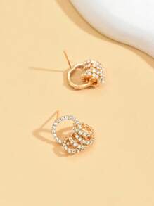 2 Peças Brincos Fashion Circulo De Strass Delicado & Geométrico Para Mulheres, Adequado Para Uso Diário E Encontros