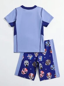 Tween Boys' 7-14 Years Old Folk Art 'perfect Start' Face Changing Print Two-Piece Swimwear Set - Royal Blue - View 2