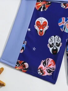 Tween Boys' 7-14 Years Old Folk Art 'perfect Start' Face Changing Print Two-Piece Swimwear Set - Royal Blue - View 5