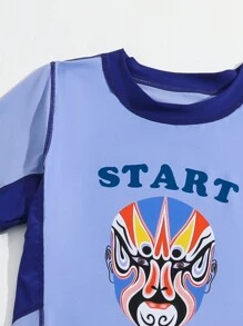 Tween Boys' 7-14 Years Old Folk Art 'perfect Start' Face Changing Print Two-Piece Swimwear Set - Royal Blue - View 4