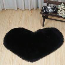 1 Pieza Alfombra/tapete De Forma De Corazón De Color Sólido Para Dormitorio/sala De Estar, Suave E Antideslizante, Lavable - Negro - Ver 5
