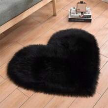 1 Pieza Alfombra/tapete De Forma De Corazón De Color Sólido Para Dormitorio/sala De Estar, Suave E Antideslizante, Lavable - Negro - Ver 1