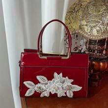 1個女士酒紅色高端刺繡花邊紋理晚宴聚會復古奢華手拿包 - 紅色 - 查看 3