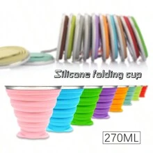 1入灰色新款270毫升矽膠可折疊旅行杯,帶蓋可伸縮飲水杯,適用於戶外運動攜帶便攜水杯 - 灰色 - 查看 2