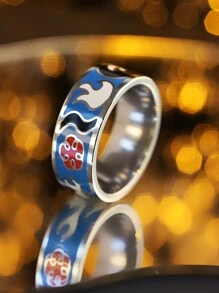 1 件时尚不锈钢彩绘戒指，百搭戒指，男女情人节礼物，妈妈，母亲，母亲节，礼物 - A40 - 查看 1