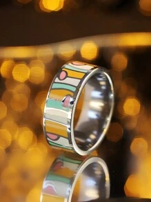 1 件时尚不锈钢彩绘戒指，百搭戒指，男女情人节礼物，妈妈，母亲，母亲节，礼物 - A40 - 查看 5