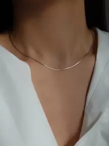 FOREVER QUEEN 925 Sterling Silver 16in 18in 20 In  22in  24in  Simple Stackable Silver Snake Chain Necklace  For Women,Plating 14K Platinum Chain Necklace  Great For Daily Pairing As A Gift To Best Friend - Silver - View 1