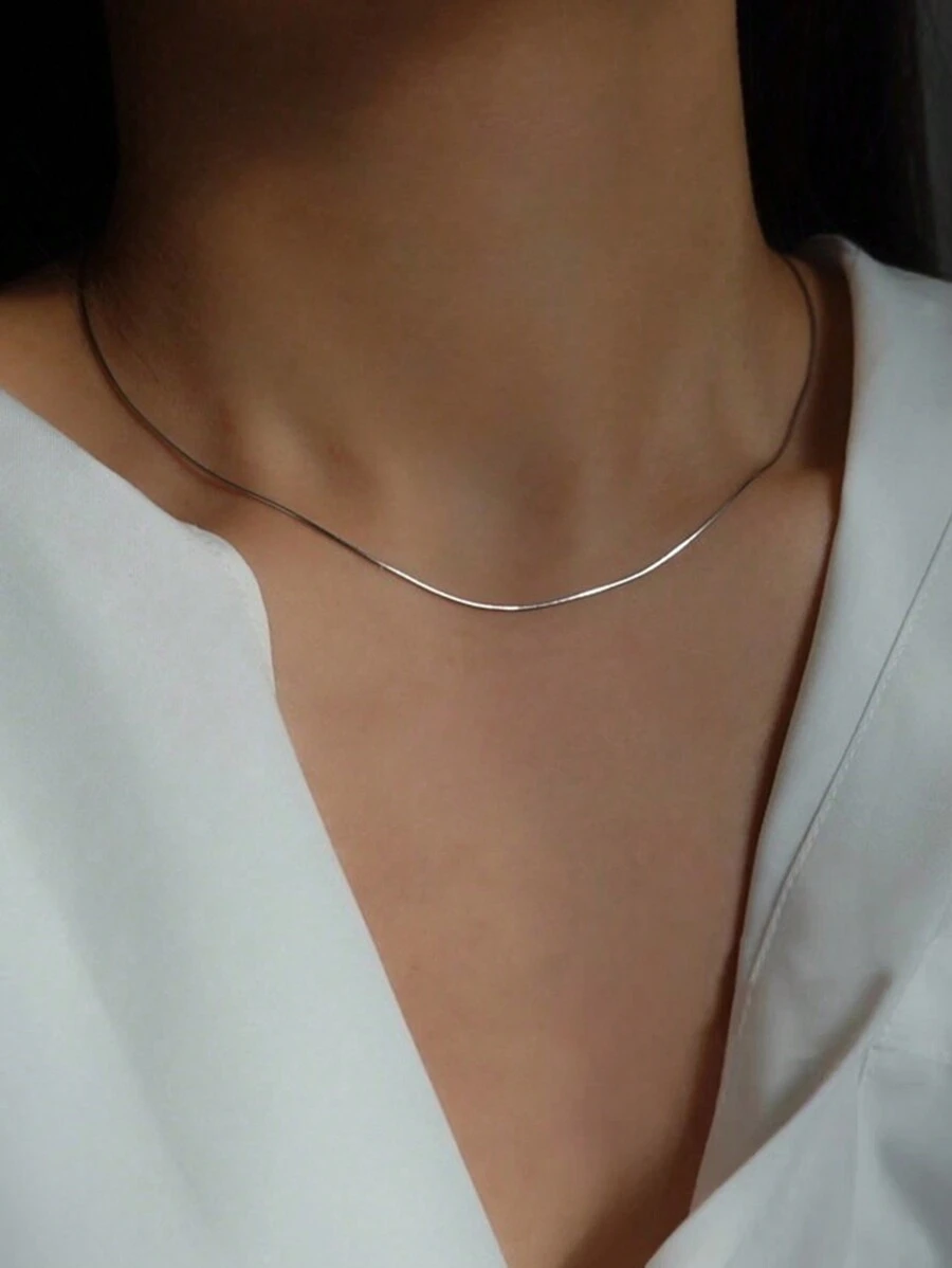 FOREVER QUEEN 925 Sterling Silver 16in 18in 20 In  22in  24in  Simple Stackable Silver Snake Chain Necklace  For Women,Plating 14K Platinum Chain Necklace  Great For Daily Pairing As A Gift To Best Friend - Silver - View 1