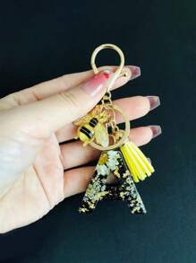 1pc A-Y Initial Keychain, Cute Daisy & Bee Resin Keyring, Suitable For Hanging On Bags, Backpacks, Cars, Great Gift For Women And Girls, Also For Valentine's Day - Multicolor - View 2