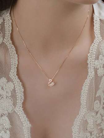 BALMORA 1只奢華元素及s925純銀天鵝吊墜項鍊女士宴會禮物