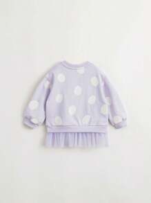 MARC&JANIE 女孩子用的圓領汗衫，點和字印花麵料，搭配網紗拼接，適用於春季