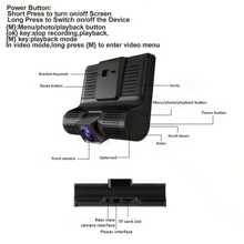 車載 Dvr 3 攝影機 3.8 吋行車記錄器汽車錄影機自動註冊器 Dvr 行車記錄器附 3 路攝影機,適用於各種車型 - 黑色 - 查看 9