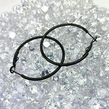 1對金/銀/黑色圓環耳環【不褪色和低敏感度】鈦鋼保持顏色的極簡圓形和亮面耳環,時尚設計 - 黑色 - 查看 5