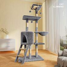 Indoor Cat Tree, Multi-Level Cat Tower, Scratching Post Cat Supplies - Grey - View 2