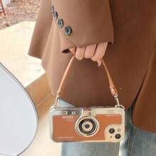 New Vintage Camera Style Phone Case Compatible With Apple Iphone 13/14/12 Pro Max And Apple 15, Including Hand Strap - Blue - View 4