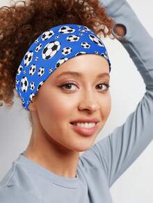 1 件裝女款彈性足球運動印花頭帶,時尚吸汗頭飾 - 彩色 - 查看 4