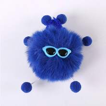 1件可愛的小精靈假兔毛毛球胸針,彩色石炭球毛絨玩具胸針 - 寶藍色 - 查看 6