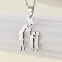 1pc Stainless Steel 'Two Boys Present Heart To Mom' Pendant Necklace - Mother's Day Gift - Beige - View 10