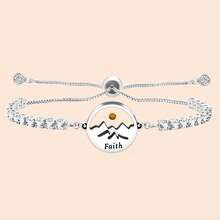 Round Mountain/Twin Mountain Faith Charm Bracelet, Crystal  Easy Adjustable Slide  Glitter Ia Encourages Stylish Jewelry Delicate Gift For Girl Girlfriend Valentine's Day Birthday Gift - White - View 1